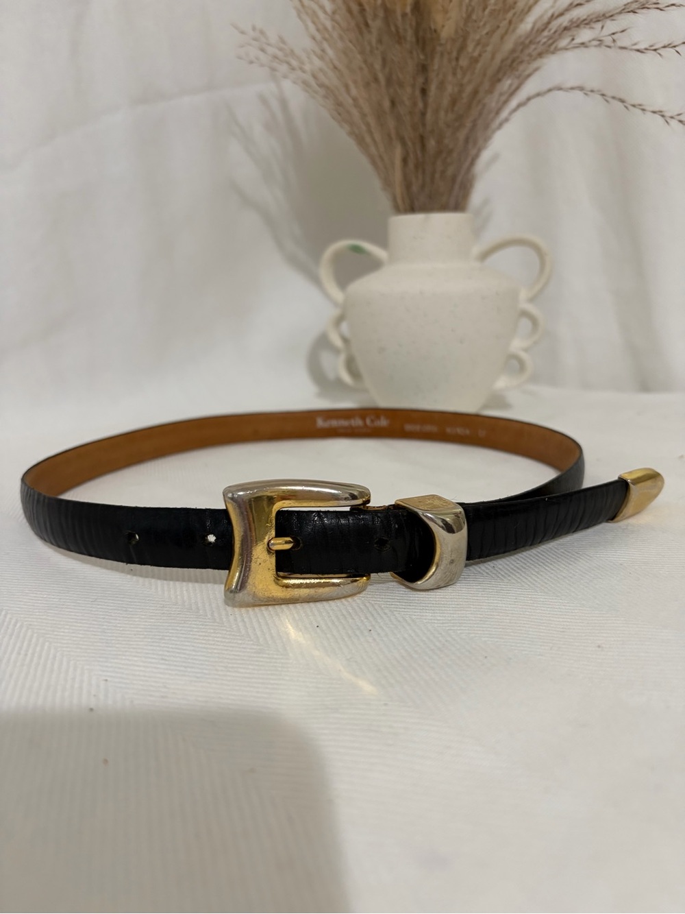 Kenneth Cole New York Genuine Leather Belt Gold Buckle S